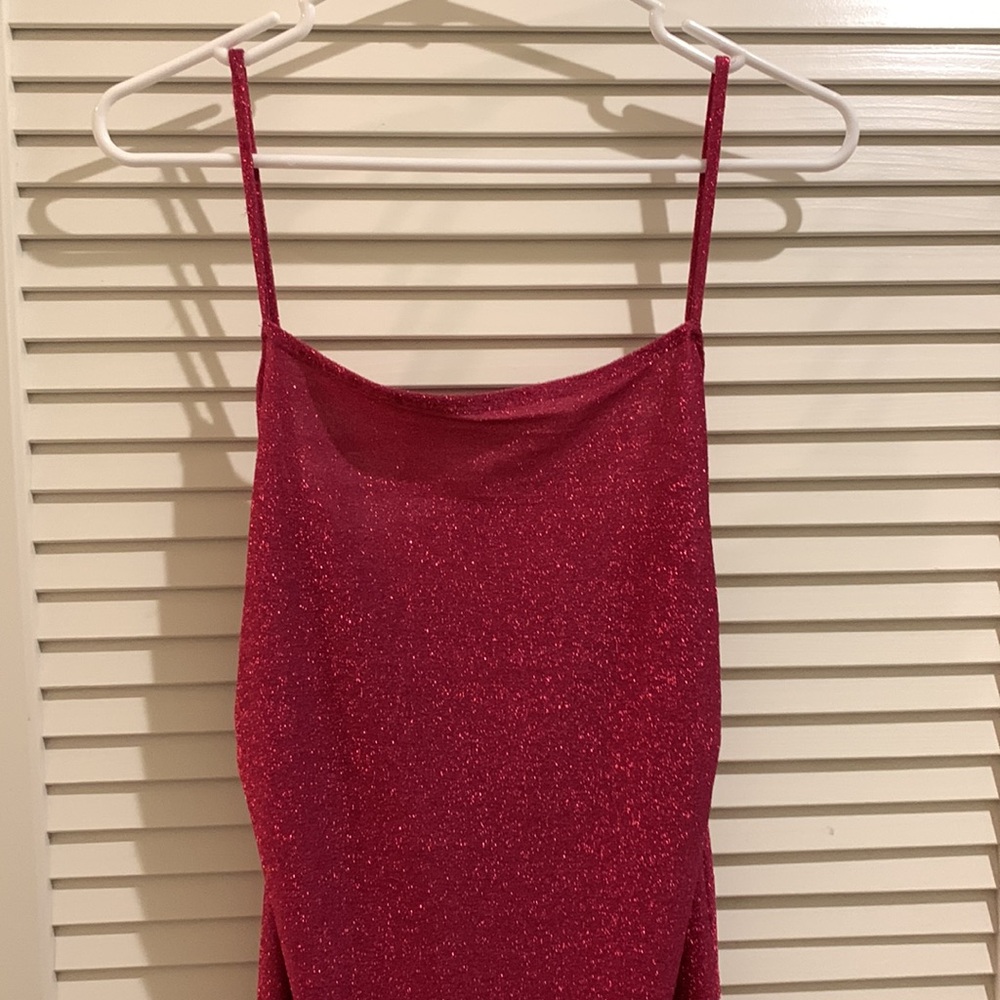 Reformation Breslin Body Con Low Back Formal Midi Dress in Hot Pink Sparkle Sz M - Picture 5 of 12